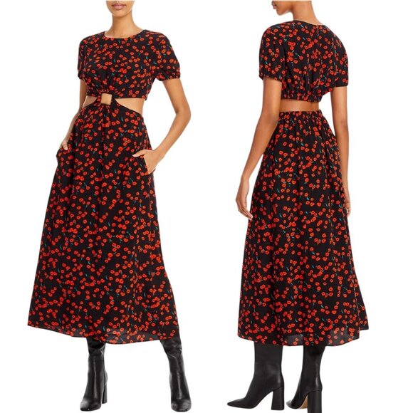 Staud, Women’s ‘Calypso’ Cut-Out Maxi Dress in Poppy Floral Print, Black X-Small - Picture 1 of 15